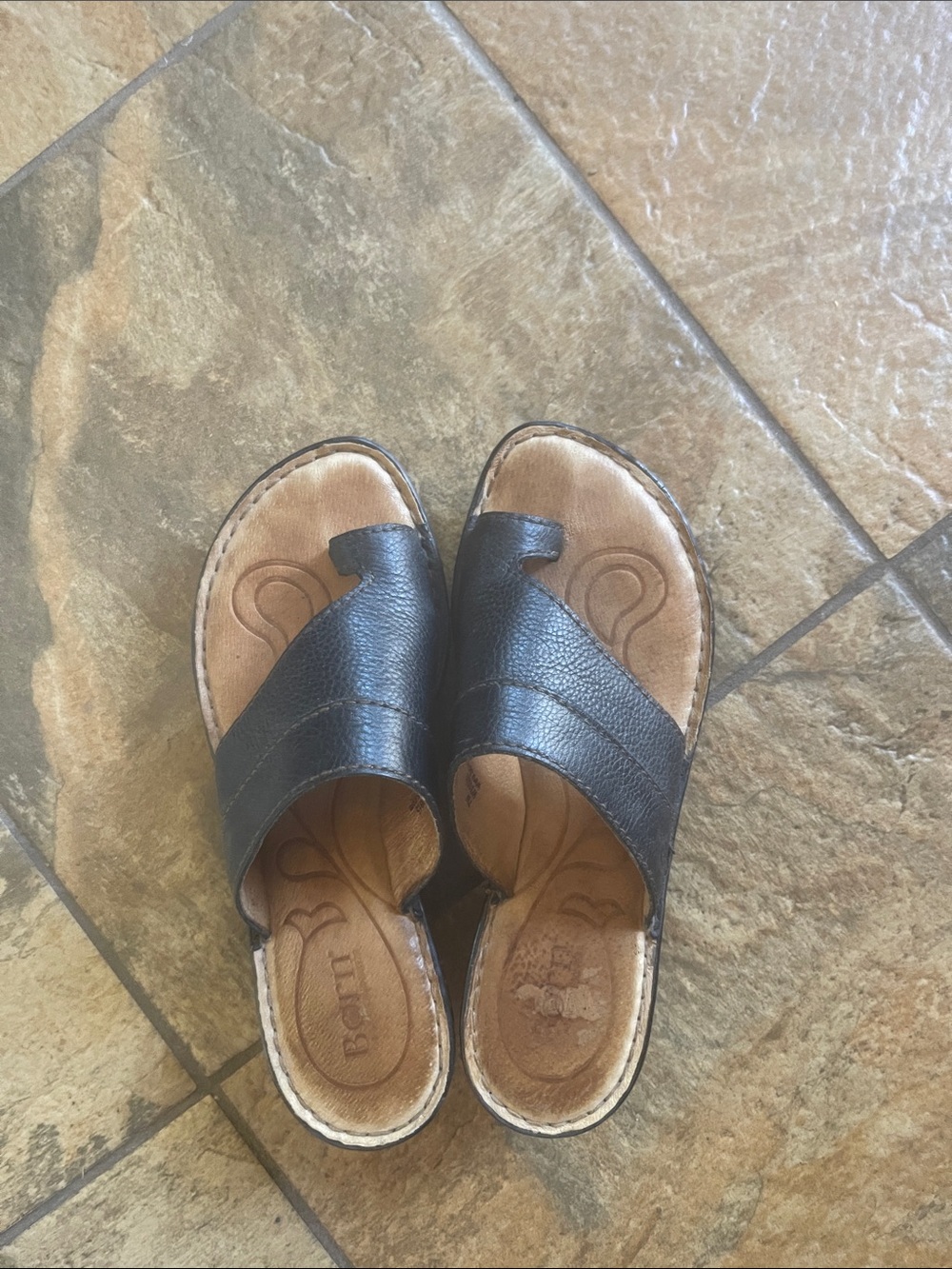 Born Black Leather Slip-On Sandals